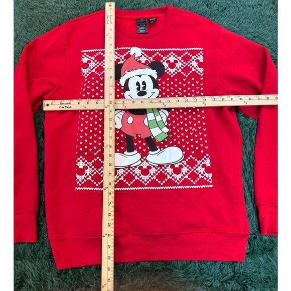 Disney Mickey Mouse Red Christmas Sweatshirt Santa Hat Holiday Sweater Large - Picture 6 of 6